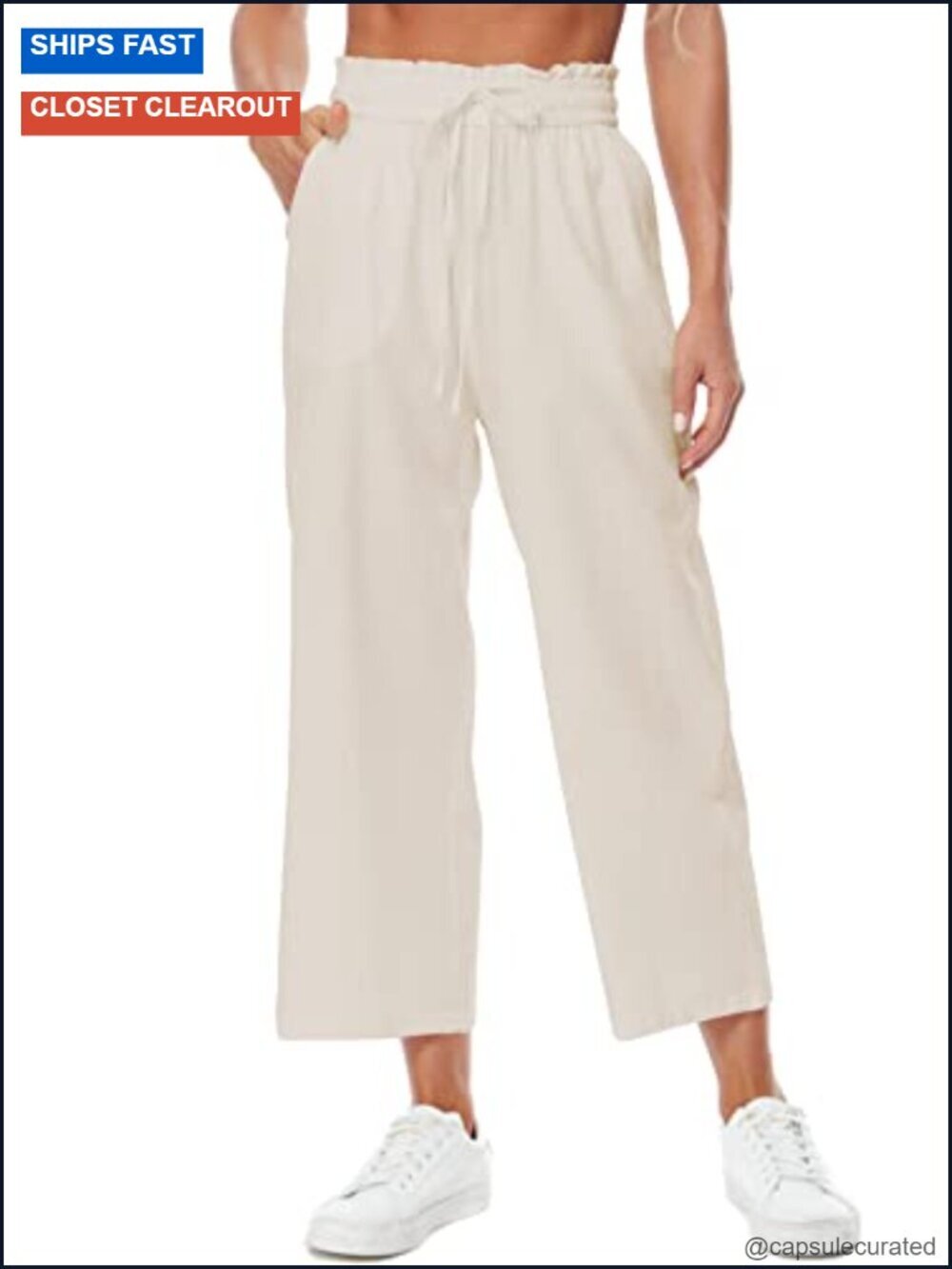 Women's Linen Wide Leg Pants High Waisted Drawstring Flow with Pockets